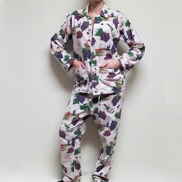 RARE Vintage Nick & Nora I Love Lucy Italian Movie Cotton Flannel Pajama Set Sm - Picture 2 of 16
